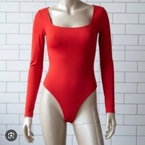 Skims Fit Everybody Long Sleeve Square Neck Bodysuit 3X in Poppy